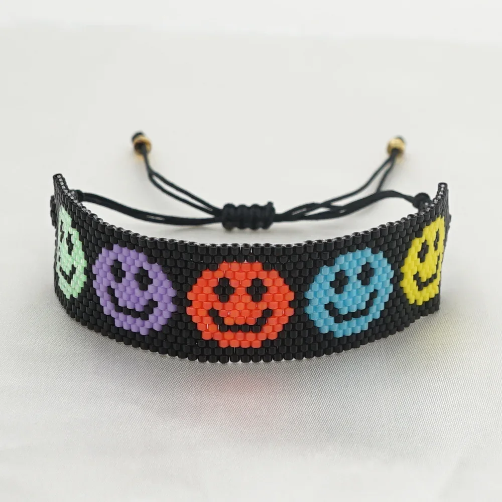 Rice Ball Bracelet  Hand woven  fashion  smiling face  expression  Adjustable  Simplicity  Bohemia  Unisex  Beaded Bracelet