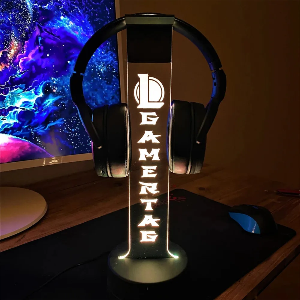 League of Legends Personalized LED Neon Sign Lights Headphone Stand Gamertag 3D RGB Night Lamp for Game Room Desk Decorations