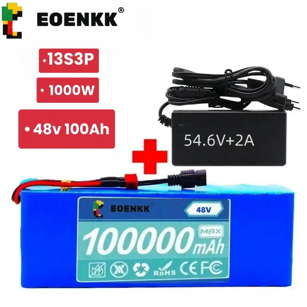 

13S3P 48V lithium-ion battery pack 100000mah48V100Ah 1000W suitable for 54.6V High power battery pack with BMS durable