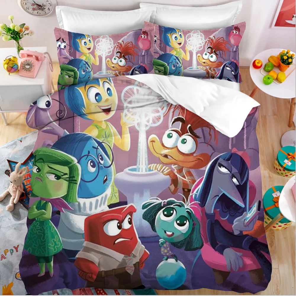 Inside Out 2 Zestaw pościeli Luksusowe Disney Anime Kawaii Sadness Anger Poszewka na kołdrę Poszewka na poduszkę King Size Poszewka na poduszkę