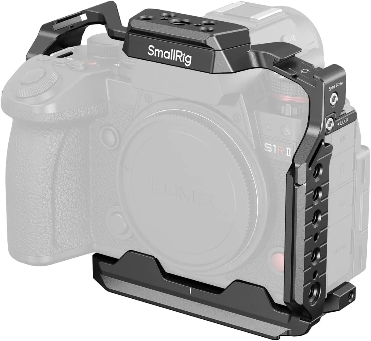 

Universal Camera Cage for Panasonic LUMIX Models, Built-in Quick Release Plate, Dual NATO Rails, Cold Shoe with Threaded Holes