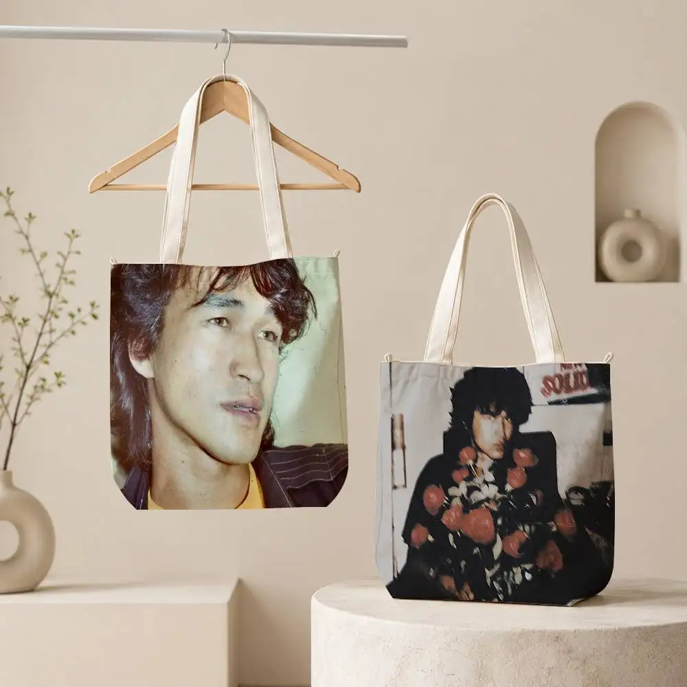 Russia R-Rock Band Viktor Tsoi Tote Bag for Women Reusable Shopping Tote BagZippered Inspirational Scripture Shoulder Bags Print