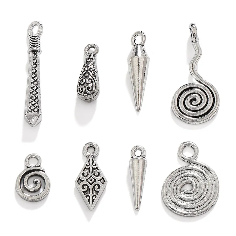 30Pcs/Lot Vintage Teardrop shape Conical Rhodium Swirl Charms Fit DIY Handmade Necklace Bracelet Earrings Jewelry Making