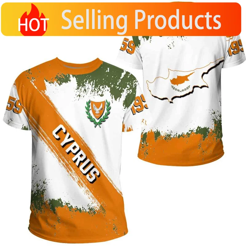 Trendy 3D Printed Cyprus Flag T Shirt Men Streetwear Coat Of Arms Graphics T-shirt Round Neck Short Sleeves Sports Gym Tees Tops