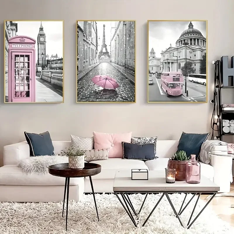 3pcs Modern Art Canvas Poster Eiffel Tower Girls Bedroom Decoration Lightpink Paris Theme Wall Art Living Room Corridor Decor 6