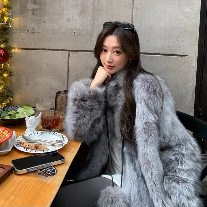 YOLANFAIRY natural fox jacket woman winter warmth Medium style High-end elegance commuting lady's fox leather fur overcoats 2025