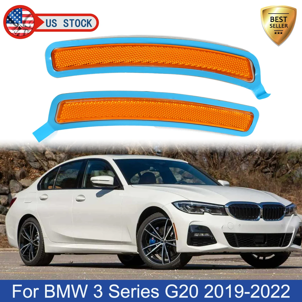 

Цельный янтарный парковочный фонарь для BMW 3 серии G20 2019-2022, 2 отражателя переднего бампера, боковой габаритный фонарь 63147433785 63147433786