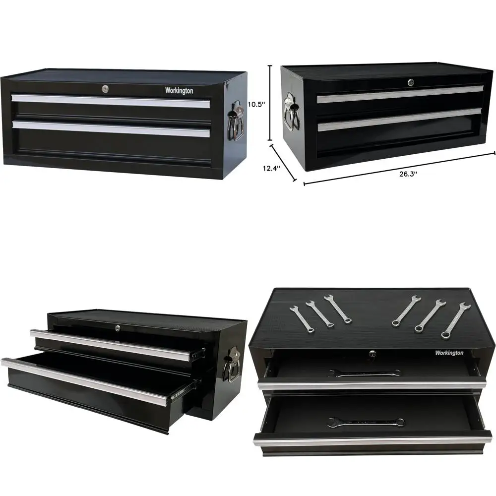 휴대용 2단 서랍 금속 공구함 캐비닛, 볼 베어링 슬라이드 포함, 26인치 수납 솔루션