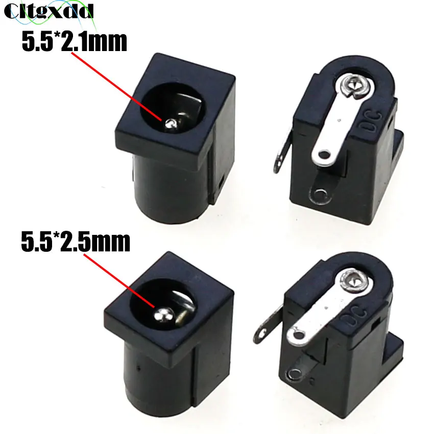 Cltgxdd 10/20/50/100pcs DC Power Jack Female Socket Connector DC005 5.5*2.1mm 5.5x2.5mm 3Pin Right Angle PCB Mount Terminal