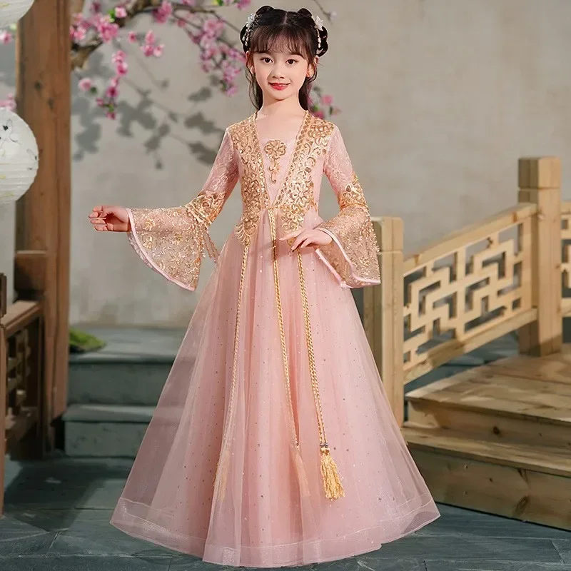 

Kids Hanfu Dresses Girl Fairy Chinese Traditional Style Han Elegant Baby Waist Skirt Stage Performance Costume Gorgeous