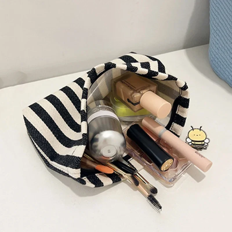 

Vertical Stripe Waterproof Makeup Bag Travel Cosmetic Organizer for Women Small Pencil Case Portable Toiletry Pouches Ladies