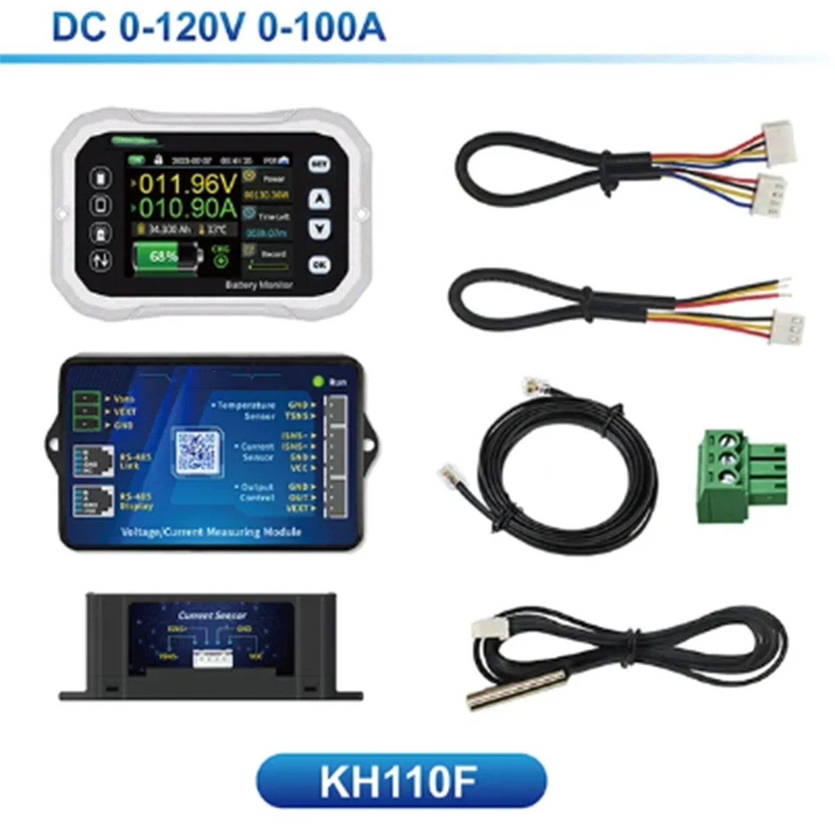 Monitor de bateria bluetooth kh110f, 0-120v 100a, testador de corrente de tensão, indicador de capacidade, bateria rv, medidor va coulomb