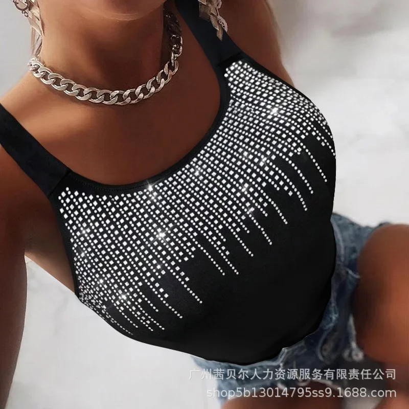 

Rhinestone Decor Skinny Tank Top T-Shirts Women Summer Y2k Tops Elegant Sexy Party Club Tees Tank Top Chain Camis Cute