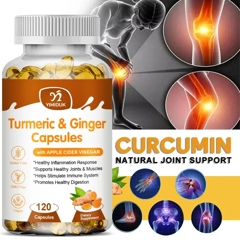 Turmeric Ginger Capsules, with Apple Cider Vinegar, Supports Joint Health, Immune Function, Antioxidant & Digestive for Adults