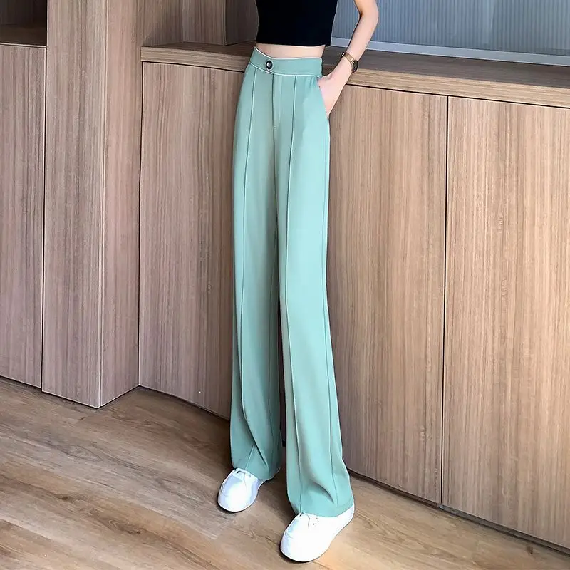 Pantalones rectos de pierna ancha para mujer, ropa informal de estilo coreano Y2k, traje de cintura alta de Color liso, primavera y verano, 2023