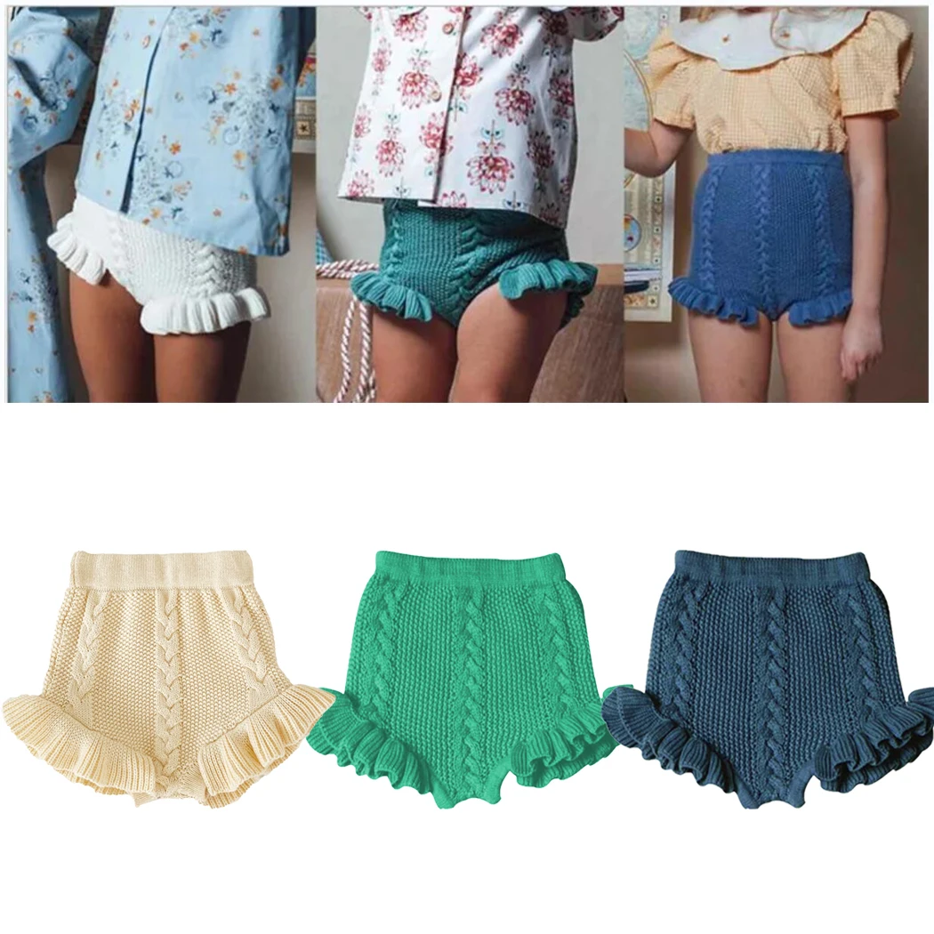 Fall Kids Girl Knitting Shorts Bloomers Lattice Flower Bud Pants Toddler Princess PP Shorts Baby Girls Ruffle Edge Lovely Shorts