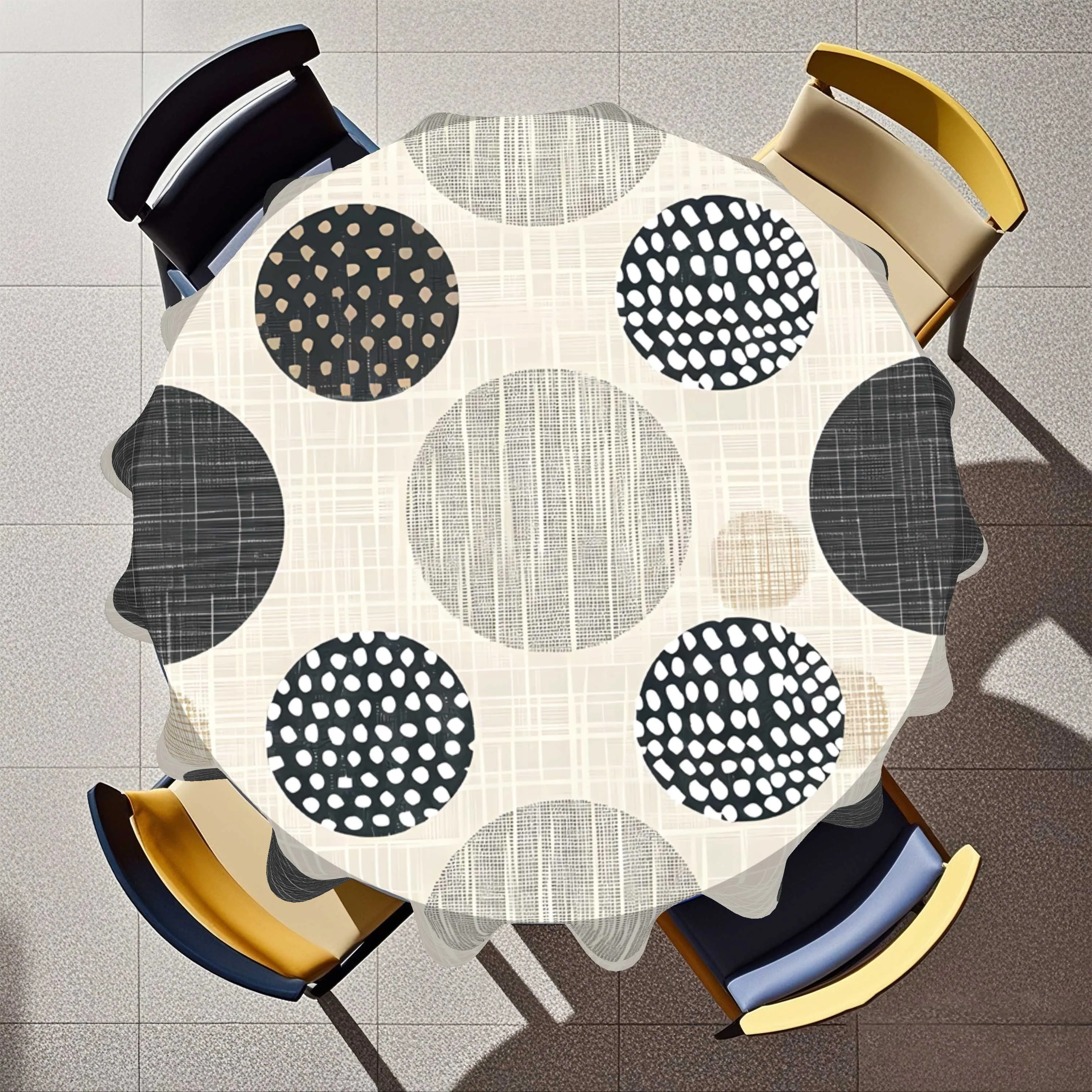 One modern Nordic round tablecloth, 2D flat print - simple geometric design
