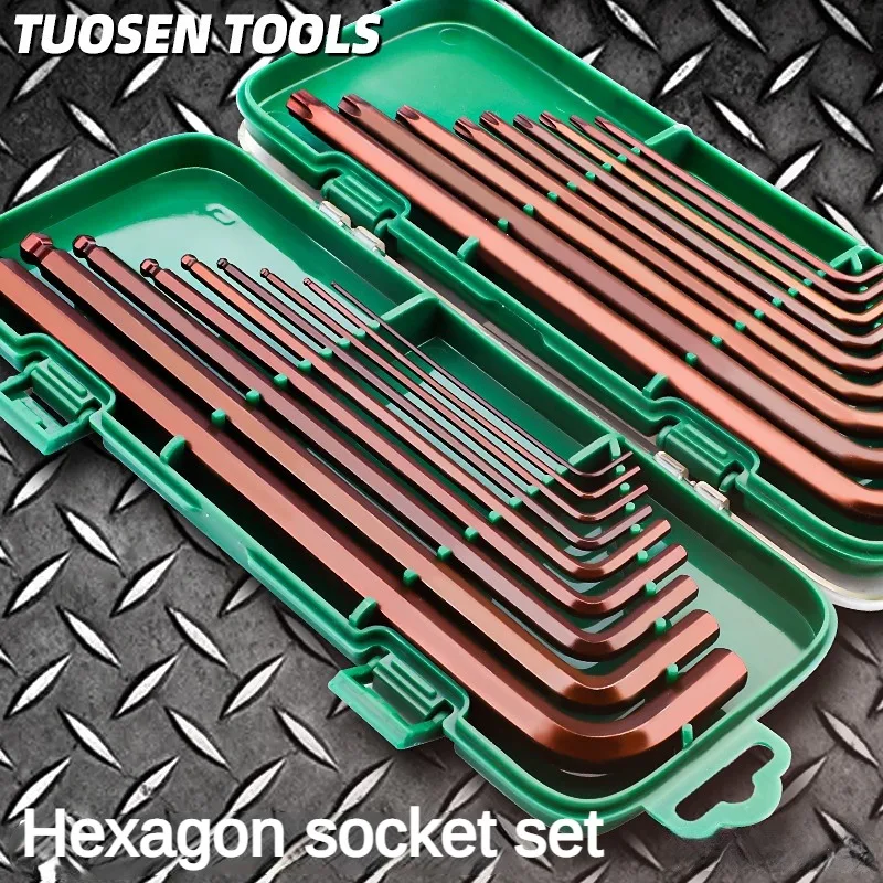 9-piece hexagonal socket wrench set, portable L-nut wrench, spherical hexagon star shaped box head, repair tool with box