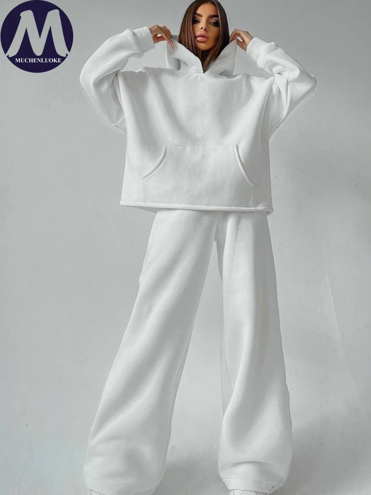 

2 Pieces Set for Woman Autumn Winter Elegant Long Sleeve Hooded Sweatshirt Tops Suits Fashionable Casual Loose Pant Sets