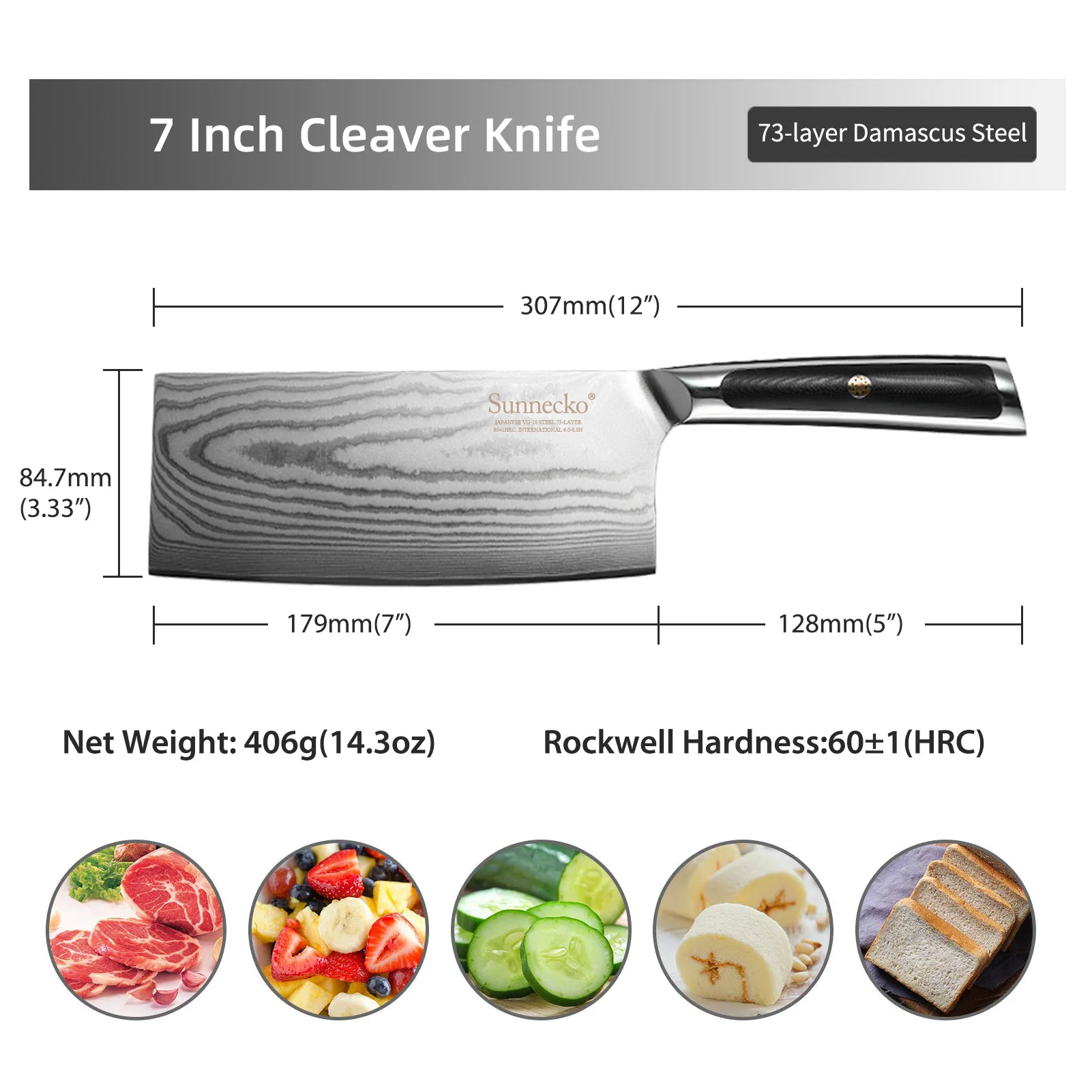 SUNNECKO 7'' Chopping Cleaver Knife VG10 Damascus Steel 73 Layers Slicing Cutting Kitchen Chef Meat Butcher Gift Box Accessory