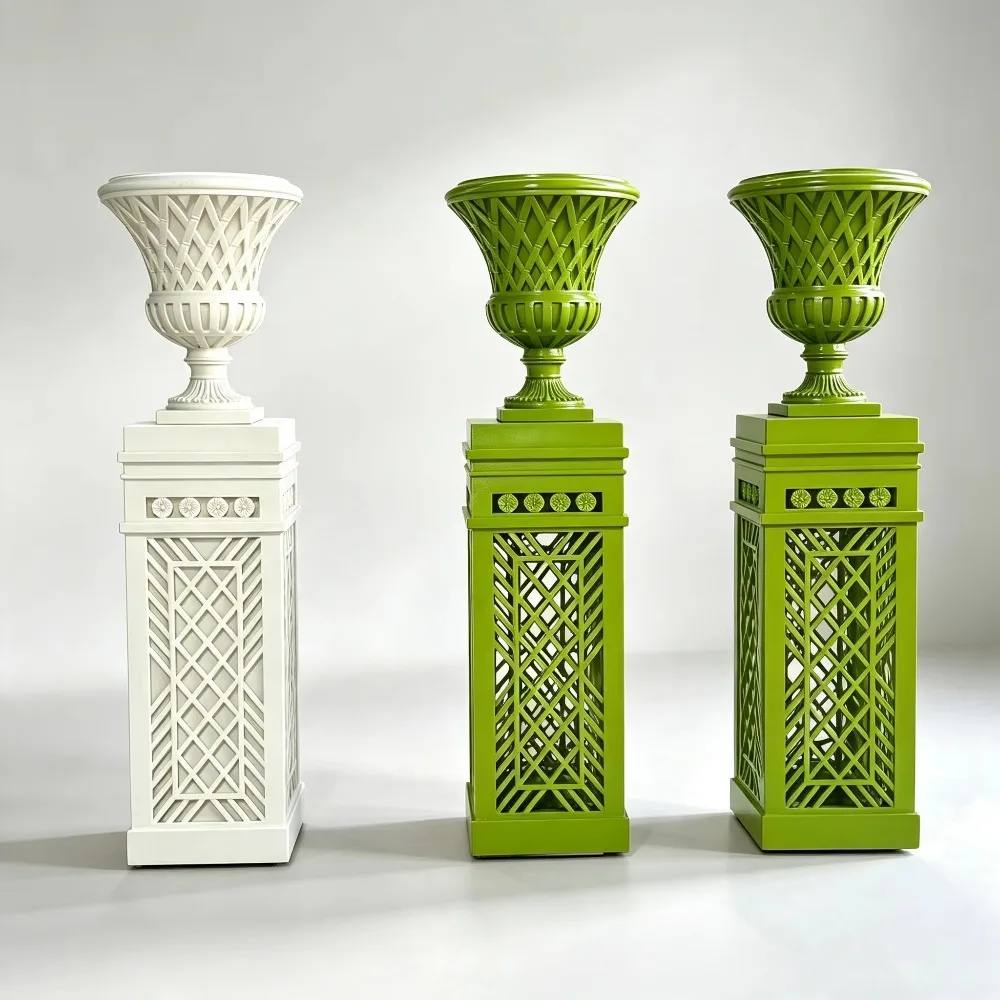 Roman style column flowerpot, hollow grid column, with vase, outdoor decoration display stand for wedding events
