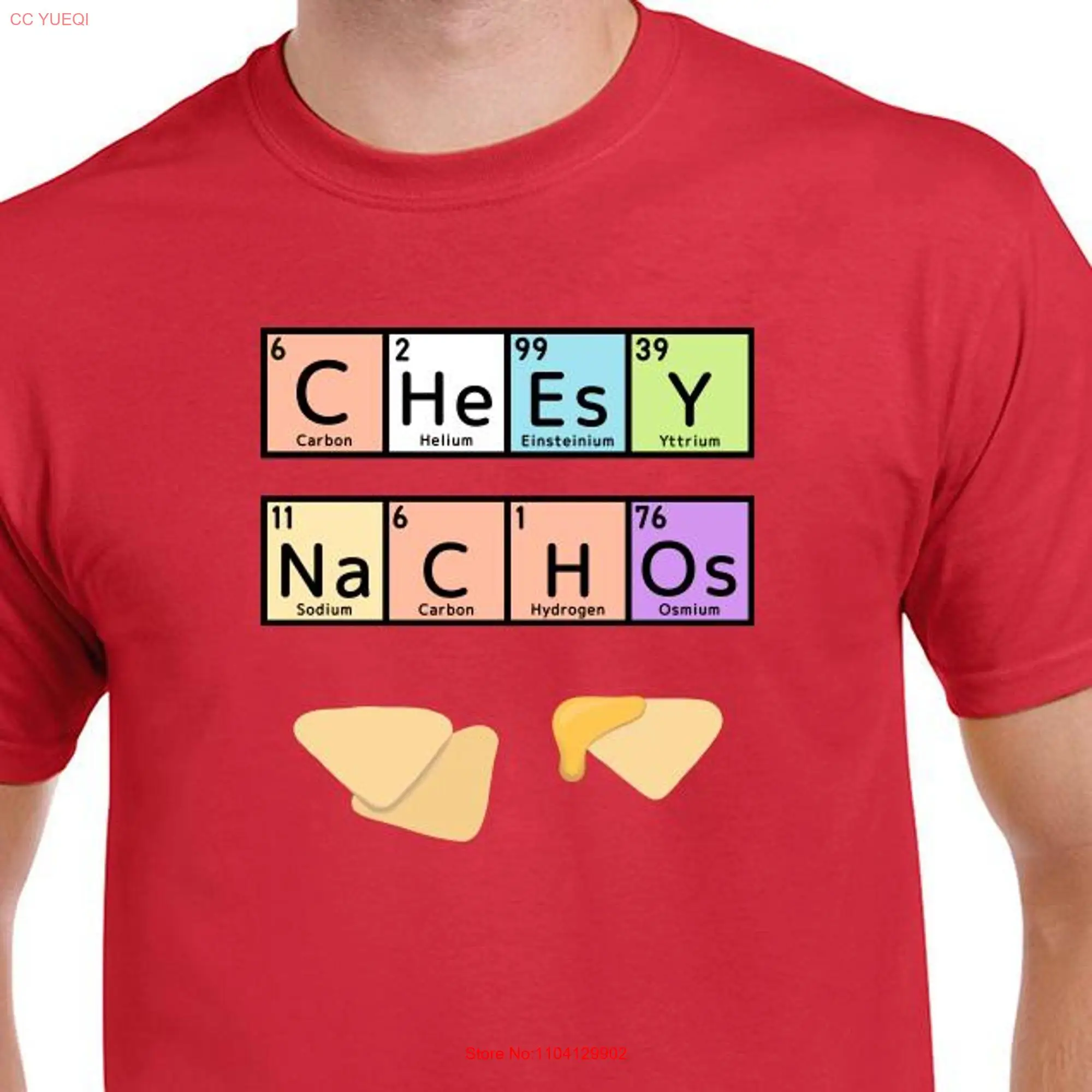 Cheesy Nachos Periodic Table 100 Cotton T Shirt Red long or short sleeves