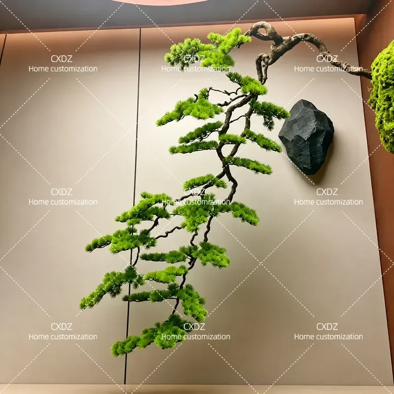 Simulation green plant hanging pine branches welcome pine wall hanging side hanging upside down pine tree hotel ceiling