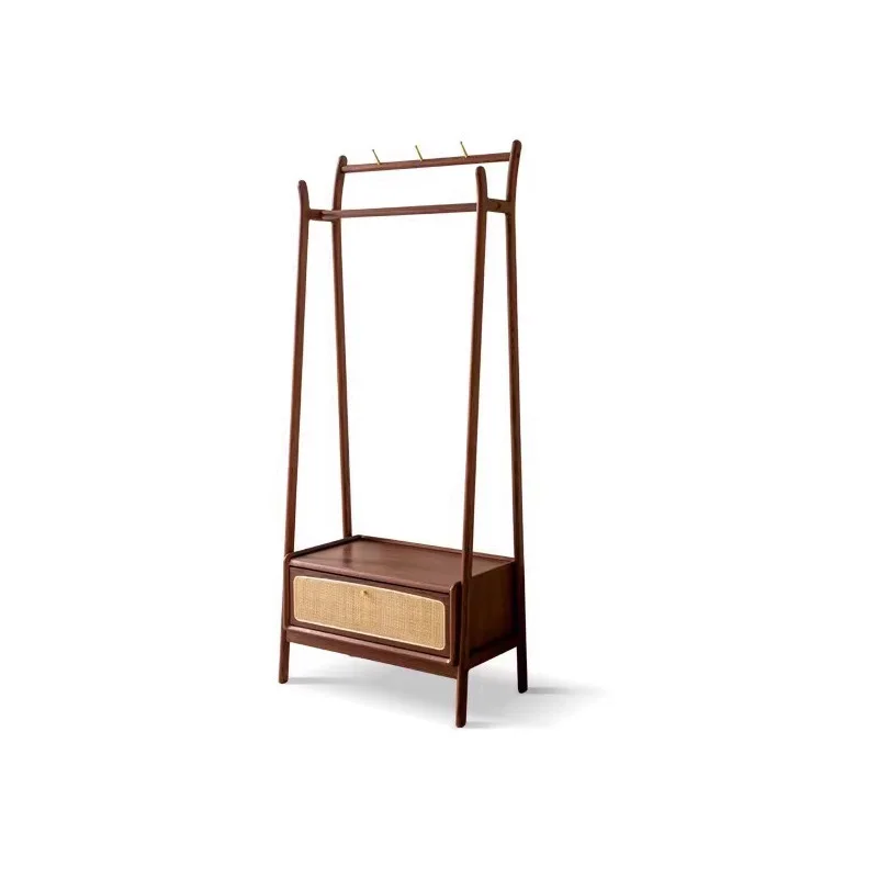

Coat rack Bedroom floor hanger Simple black field coat rack Rattan rack Nordic solid wood furniture