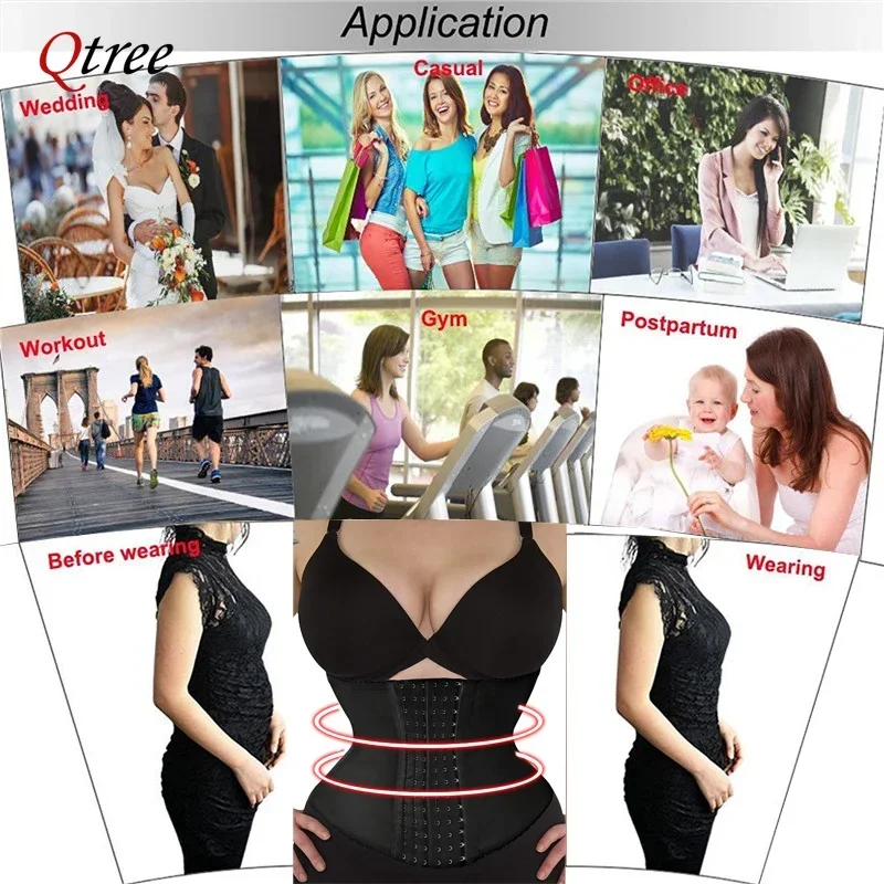 Qtree-emagrecimento cintura treinador cinto para mulheres, Shapewear, barriga cincher, corpo Shaper, gordura compressão cinta, cintas, firme gancho espartilho