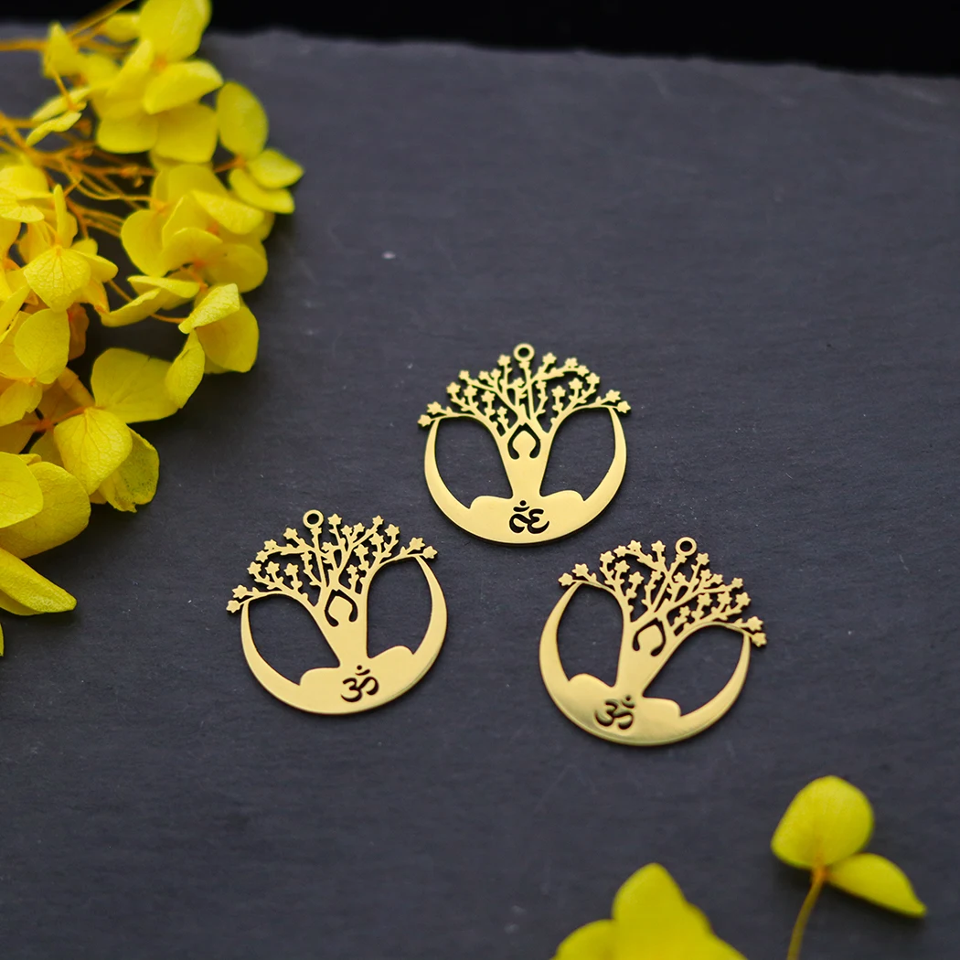 3 قطعة شجرة الحياة بوذا الفولاذ المقاوم للصدأ قلادة جالبة للحظ لصنع المجوهرات قلادة التمائم Yogo diy النتائج اليدوية السائبة