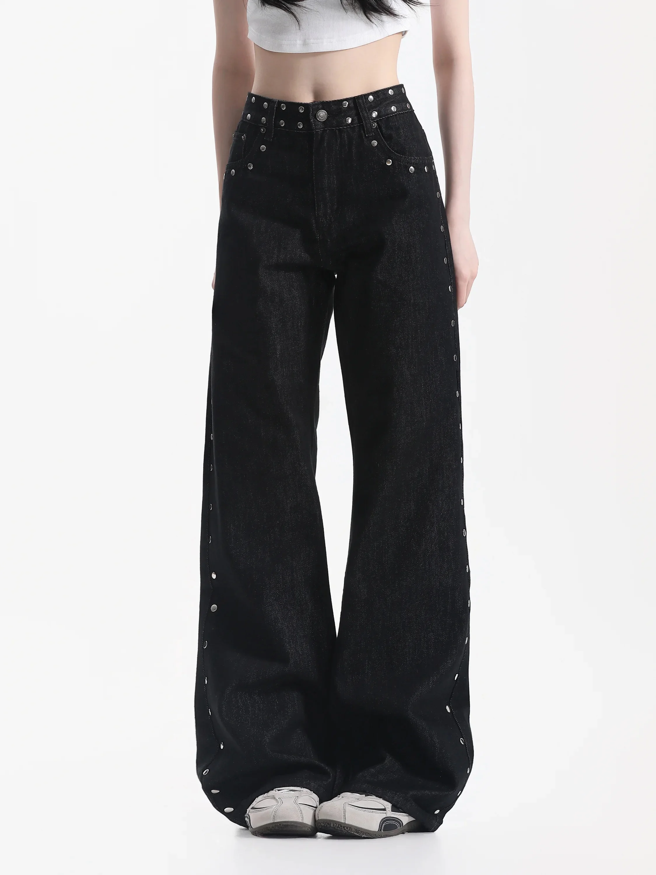 American Street Style Ripped Denim Jeans Wide Leg Pants Draping Sensation Slimming Effect Neutral Wind Autumn Collection