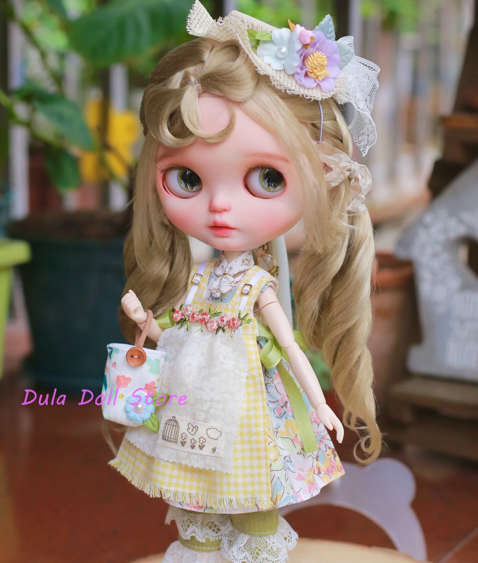 Dula Doll Clothes Dress for Blythe Landoudou Landazz ob24 ob22 Azone Doll Spring floral green dress set