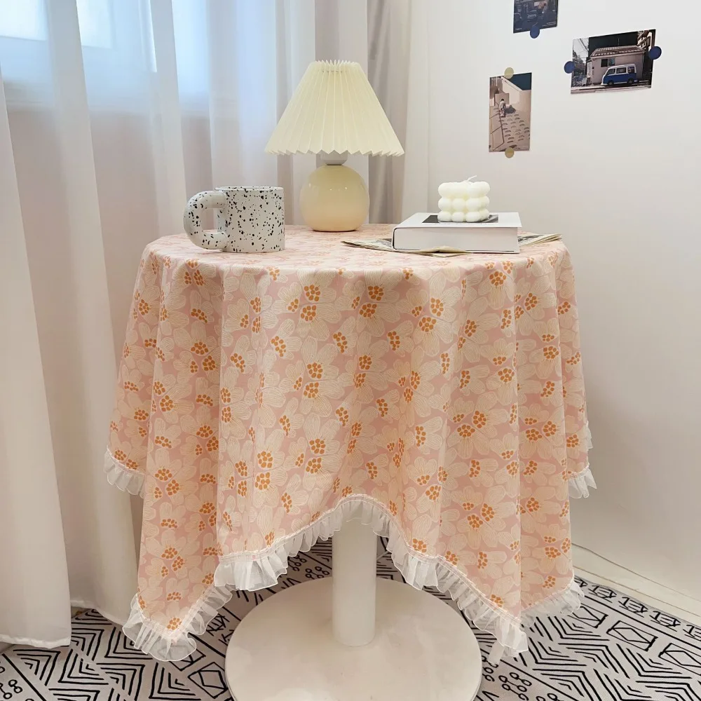 

New Girl Heart Lace Side Tablecloth Floral Cartoon Round Table Mat 140*140CM Multi Functional Decorative Fabric Home Decoration