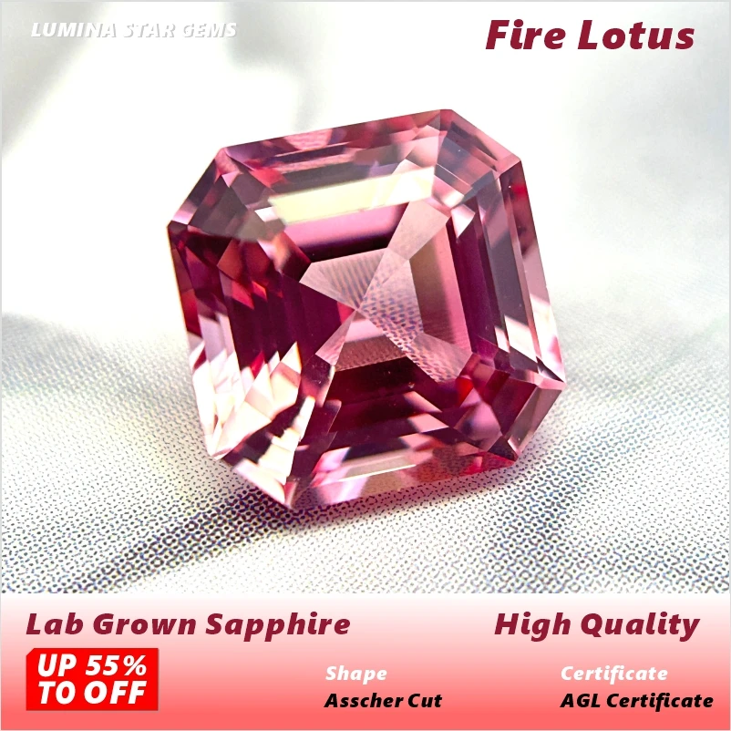 L-Lab Grown Sapphire  Asscher Cut Padparadscha Fire Lotus Loose Gemstone For Jewelry Pass Diamond Tester With Certificate