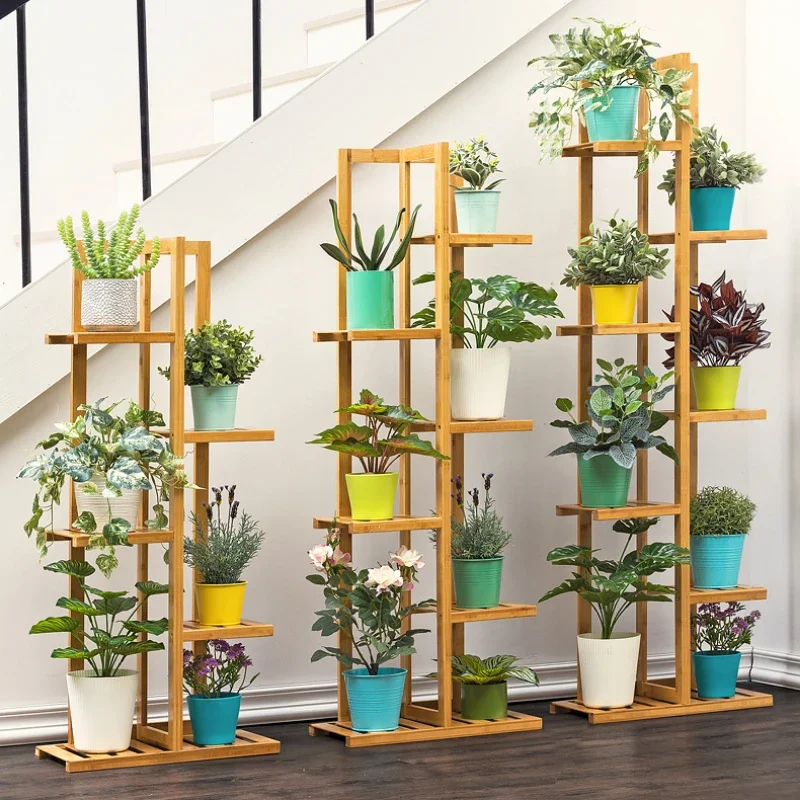 Bamboo 5-Tier Plant Stand Flower Pot Holder Shelf Indoor Outdoor Planter Rack Multi-Tier Garden Display Rack