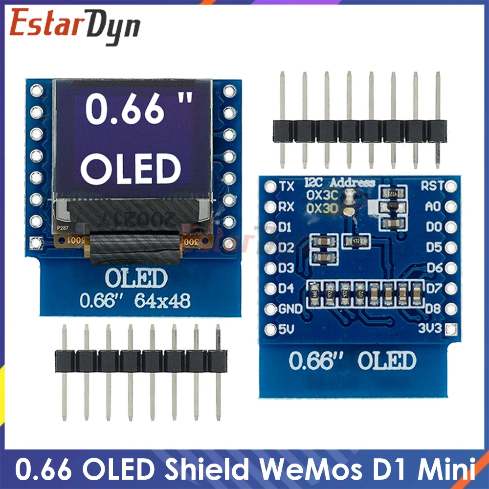 0.66 inch OLED Display Module for WEMOS D1 Mini ESP32, 64x48 Pixels I2C/IIC Interface SSD1306 Driver, Compatible with