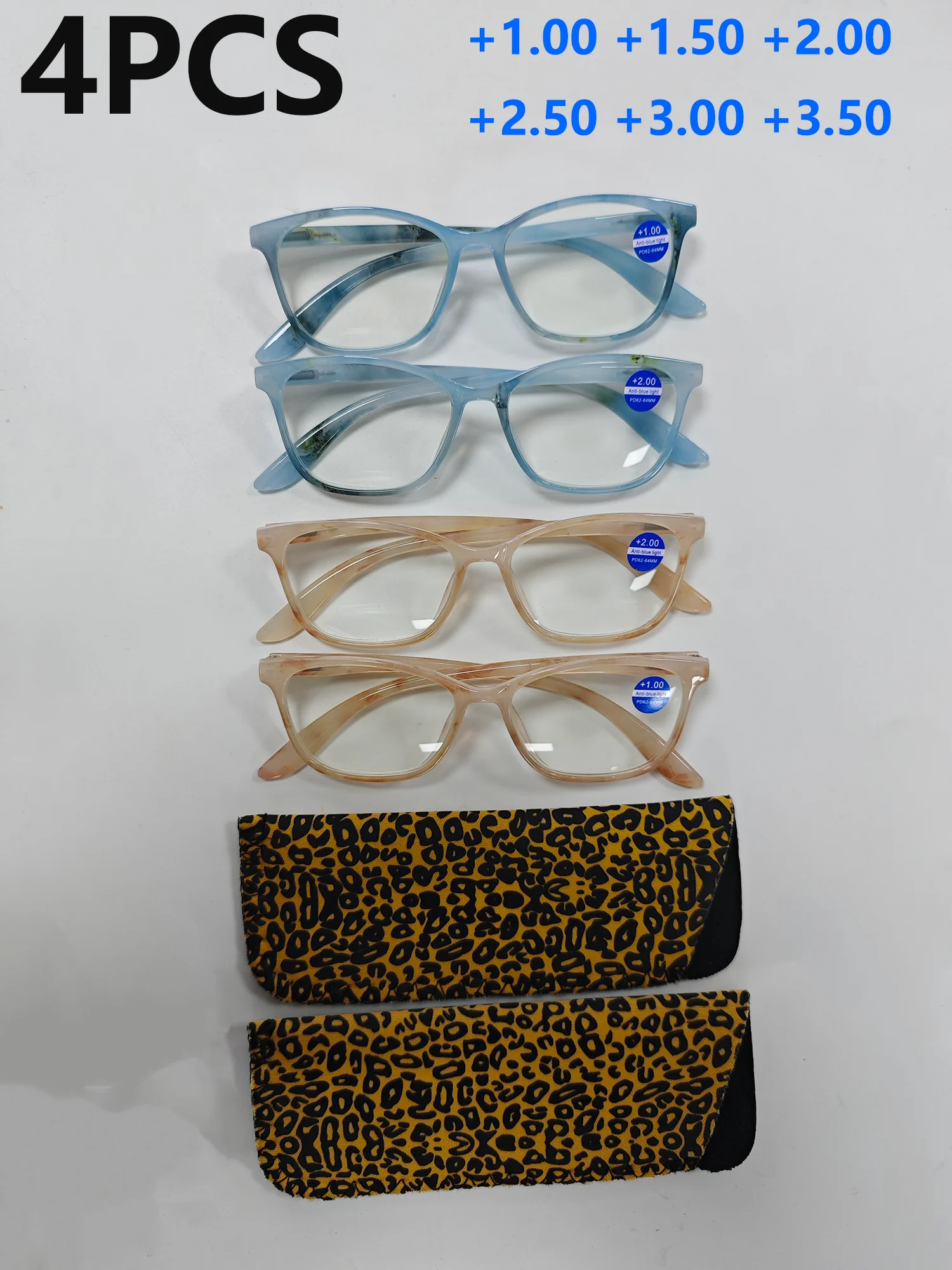 

4PCS Marble Pattern Ladies Anti-blue Light Reading Glasses with Spring Hinges No Nose Clip Required