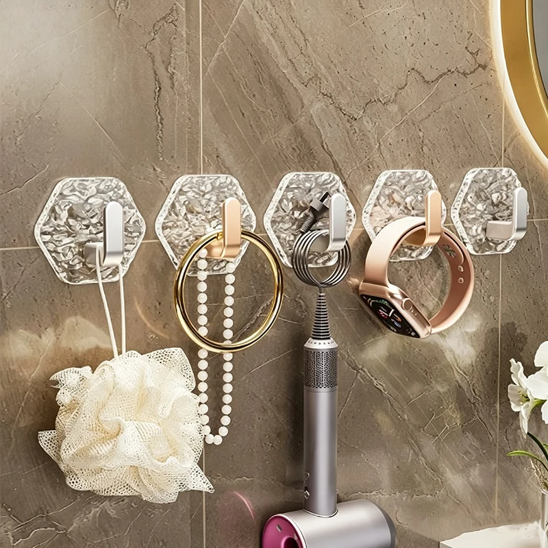 Self Adhesive Wall Hooks, Punch-Free Towel Coat Key Holder, Multi-Purpose Hook for Bathroom Kitchen Home Storage