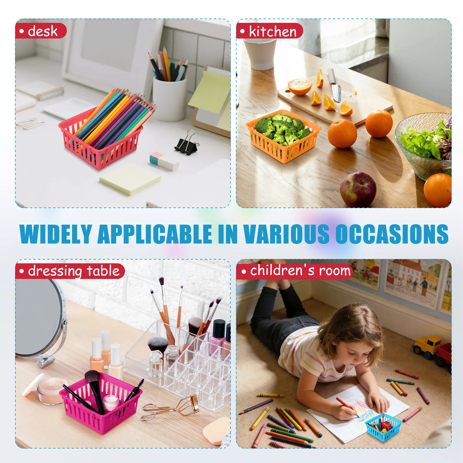 6Pcs Fashionable Plastic Stationery Containers Stackable Small Bins for Classroom Desk Organization Crayon Pencil Storage School