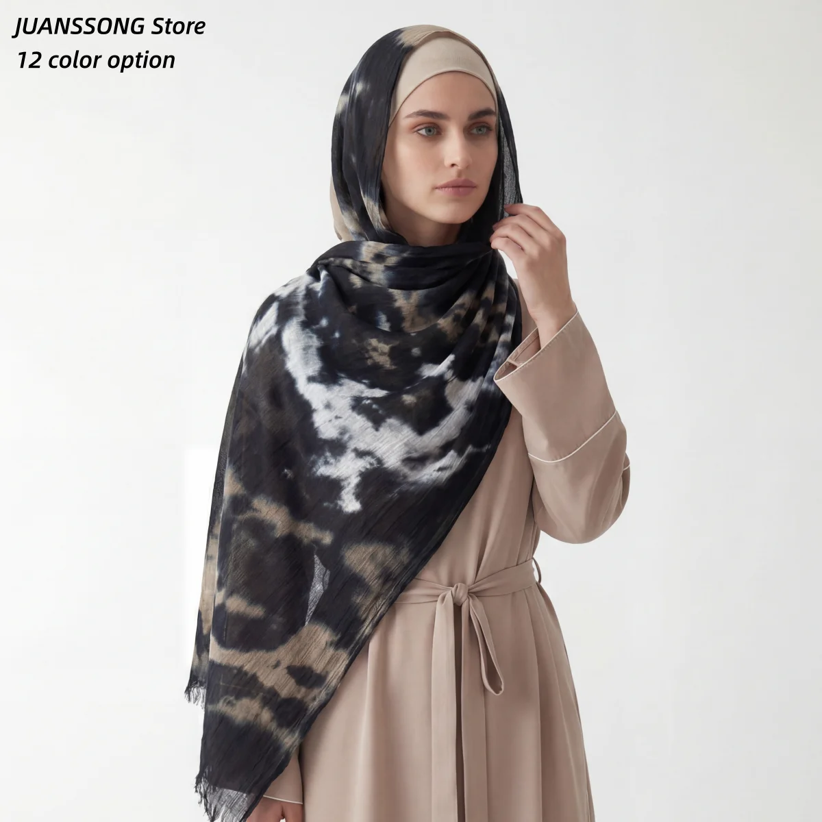 

New Tie-dye Cotton Rayon Scarf Crinkle Design Hijab Middle Eastern Scarf Wrap Popular Solid Dubai Headwrap