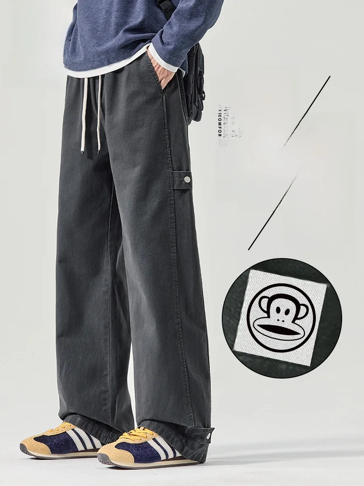 

PaulFrank Heavyweight Pure Cotton Casual Pants Men's Spring Trendy Loose Wide Leg Workwear Trousers Comfortable Straight Cut