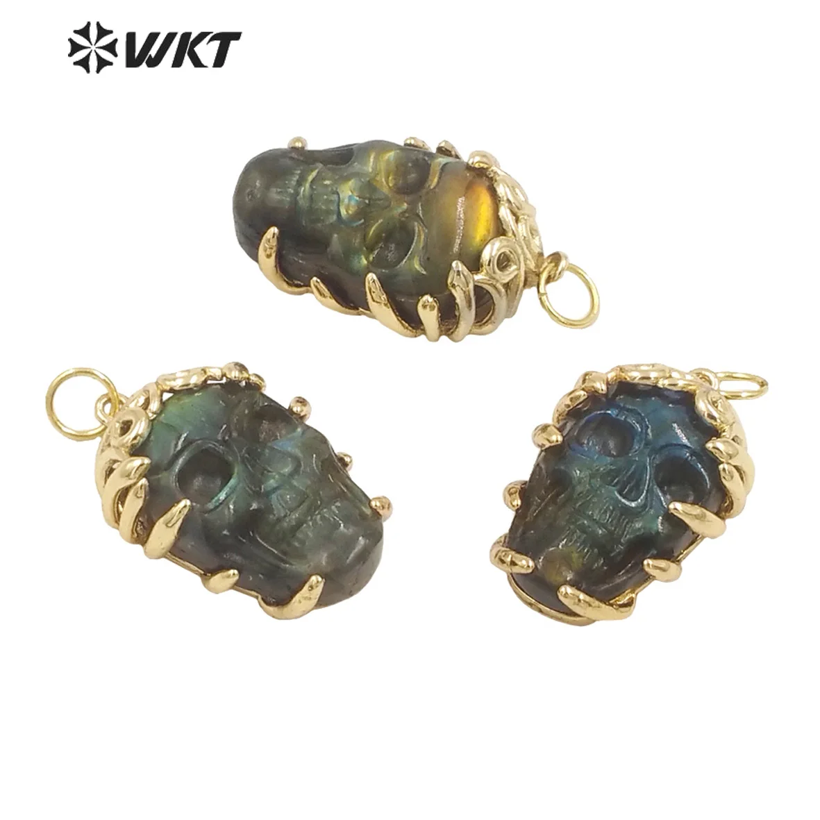 WT-P1957 Trendy And Fashionable Skull Design Cool Pendant Labradorite Stone DIY Accessories Can Make Necklace Decoration