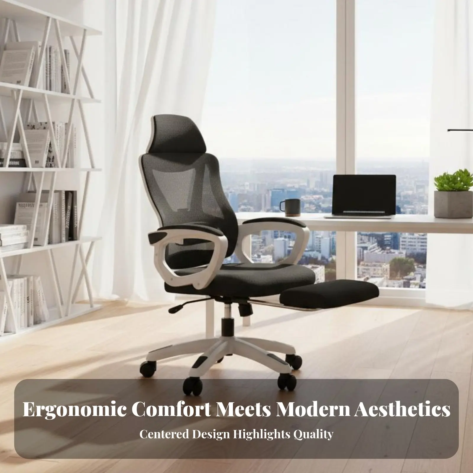 Reclining Task Chair with Footrest Ergonomic Design Computer Seating Adjustable Backrestrest Padded Seat Pad for Dormitory
