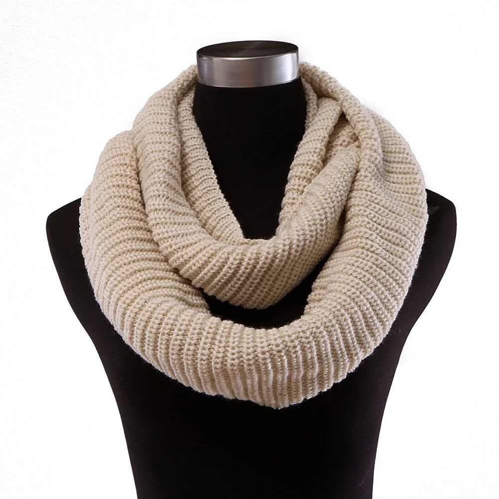 

Winter Fashion Thermal Scarf 120cm Circumference 30cm Width Beige Polyacrylic Warm Neckwear Women Men Knitting Design