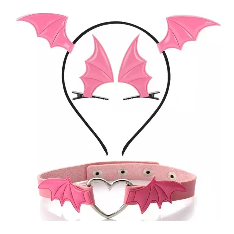 4Pcs/Set Halloween Gothic Bat Wing Women Girls Hair Hoop Hairclips and Choker Kits Cosplay Costume Accessories for Party