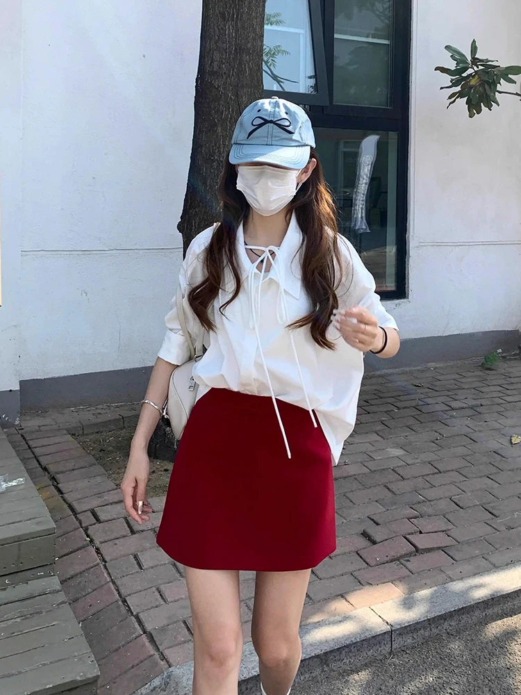 

Корейский комплект для поездок на работу Dr, женский весенний комплект 2025, новинка Pure Desire, с поясом и поясом, белая и черная юбка в стиле ретро, комплект из двух предметов