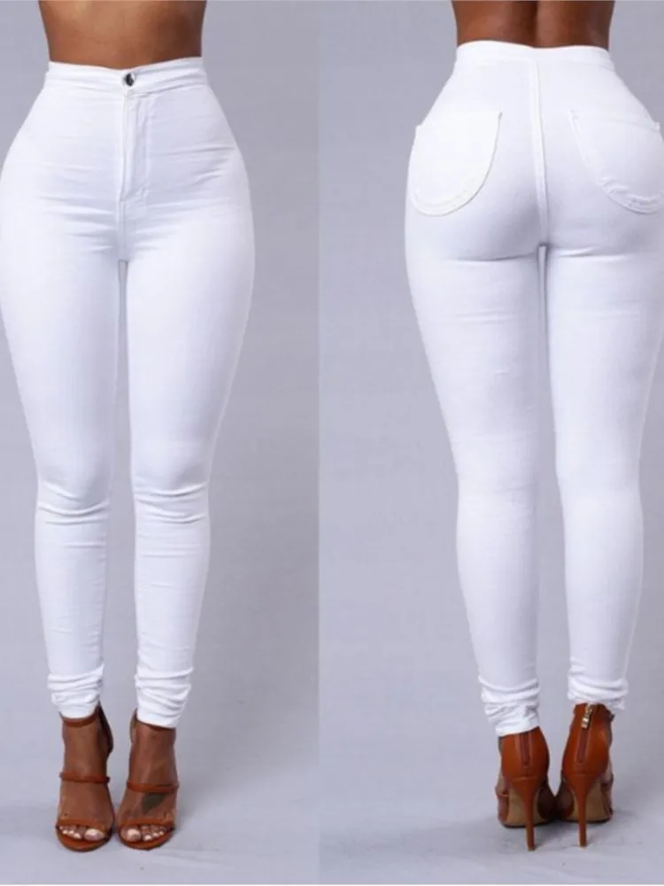 Solid Color Skinny Jeans Woman White Black High Waist Render Jeans Vintage Sexy Long Pants Femme Casual Pencil Pants Denim Jeans