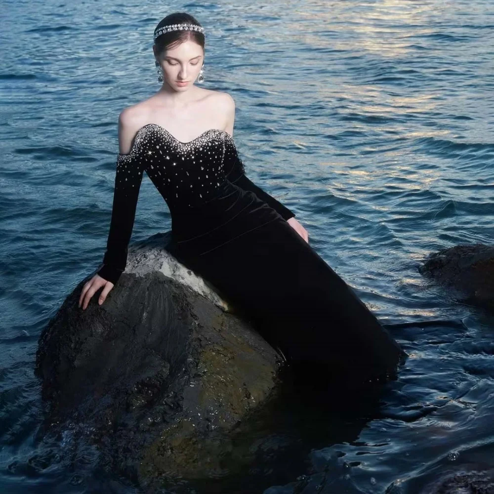 

Customized Half Sleeve Beading Evening Dress Satin Ruffles Elegant Prom Dresses Formal Occasion Strapless Party Gown Robe Soiree