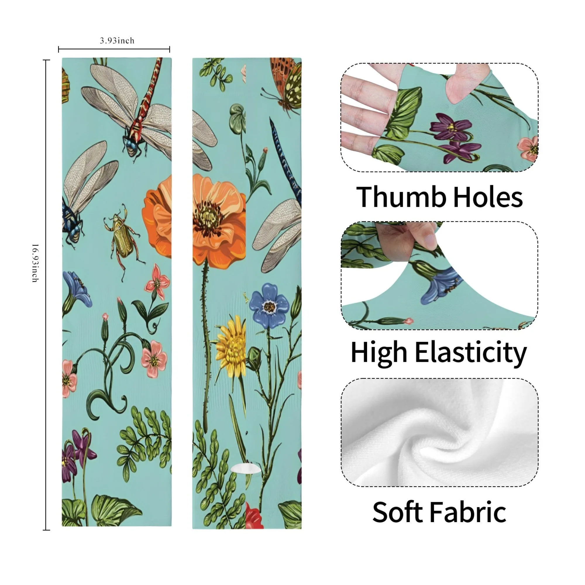 

Floral Dragonfly Print Arm Sleeves Lightweight Comfortable Non-slip Sleeves for Outdoor Activities Fishing Cycling and Running