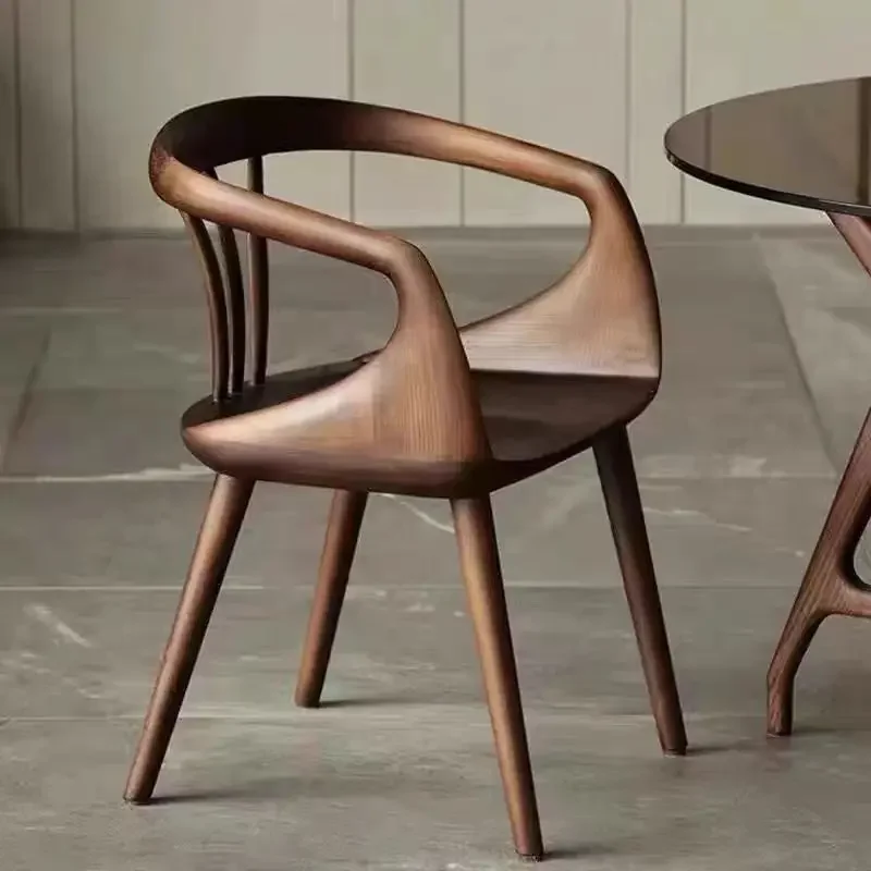 Nordic solid wood dining chair designer backrest armrest simple modern space capsule study home leisure durable dining chair